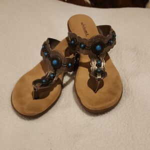 Whitemt Tan Sandals with Blue Accents